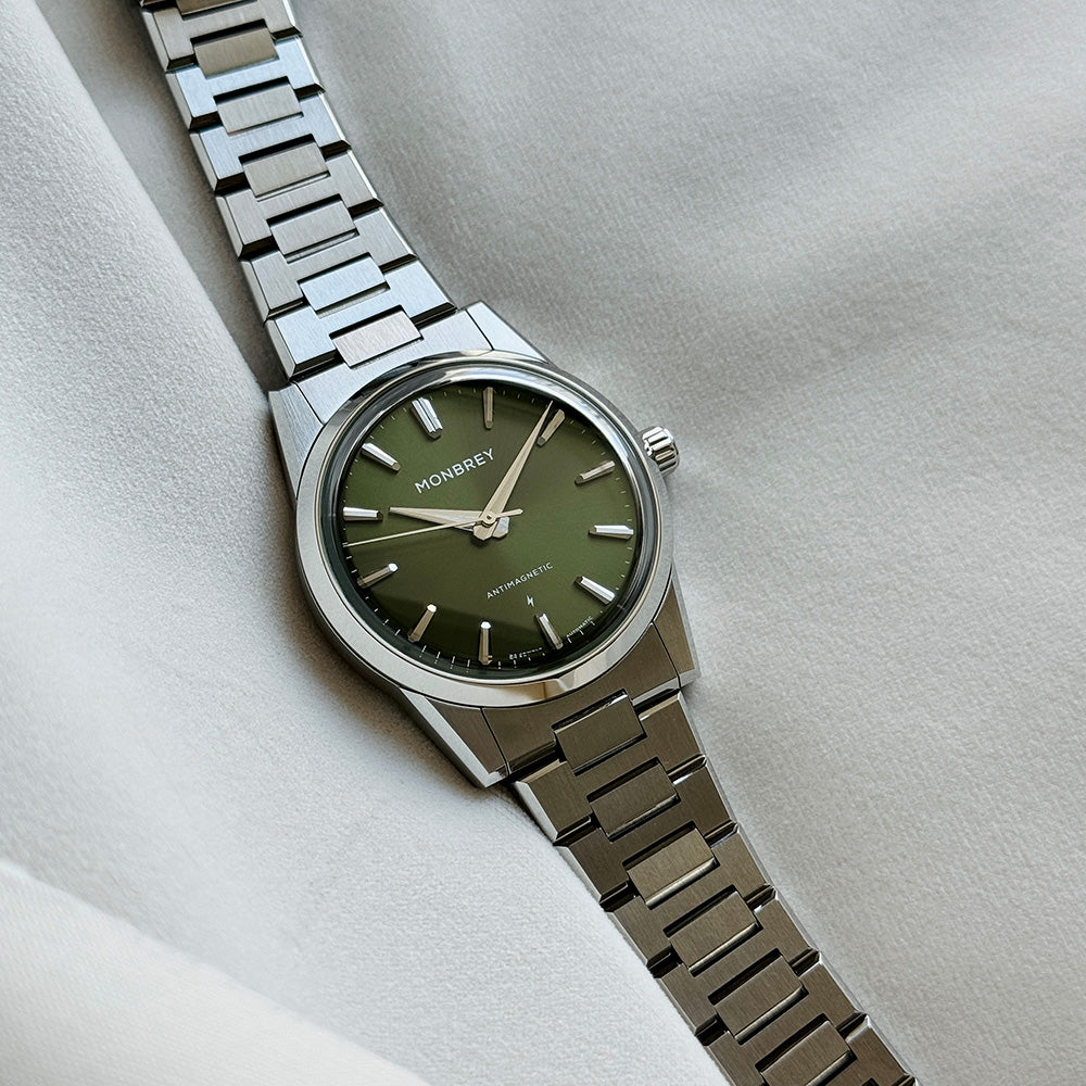 Monbrey MB1 L07 Olive Green watch metal bracelet quick release micro adjustment buckle
